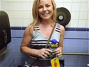 fiery petite blondie gets pummeled in public and she enjoys it