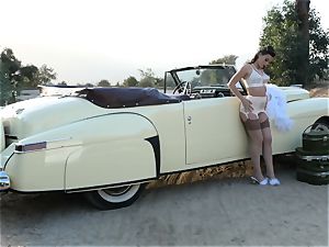 Lana Rhoades vintage car pussy have fun